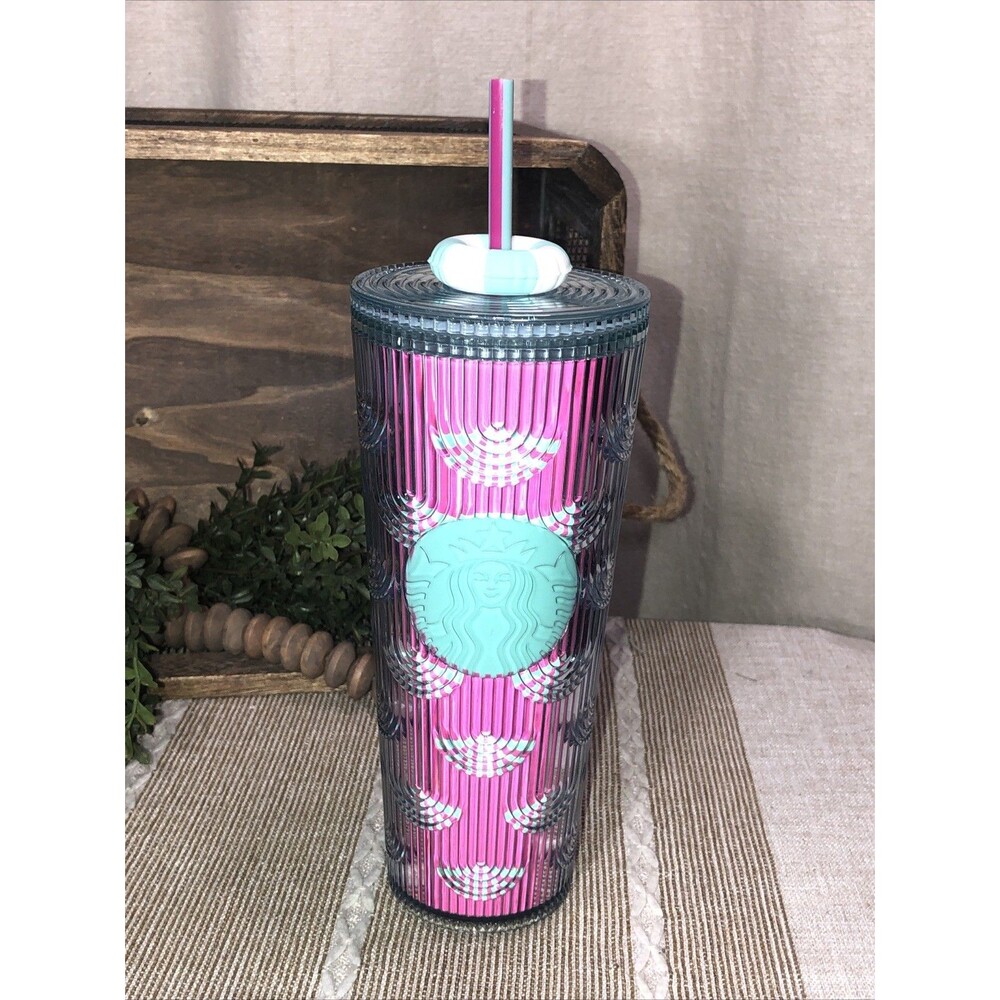 Starbucks 2025 Summer Beach Pool Floaty Straw Topper Pink Blue 24 oz Cold Cup